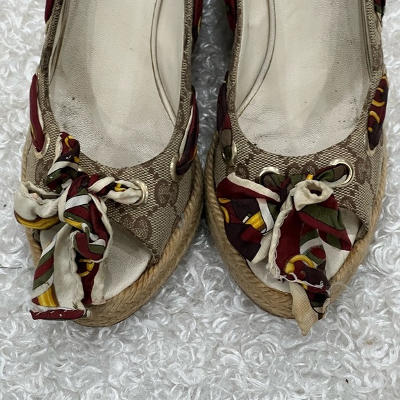 GUCCI Canvas Printed Pumps Wedge Women’s - Picture 2 of 10
